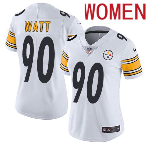 Women Pittsburgh Steelers #90 T. J. Watt Nike White Vapor Limited NFL Jersey->women nfl jersey->Women Jersey